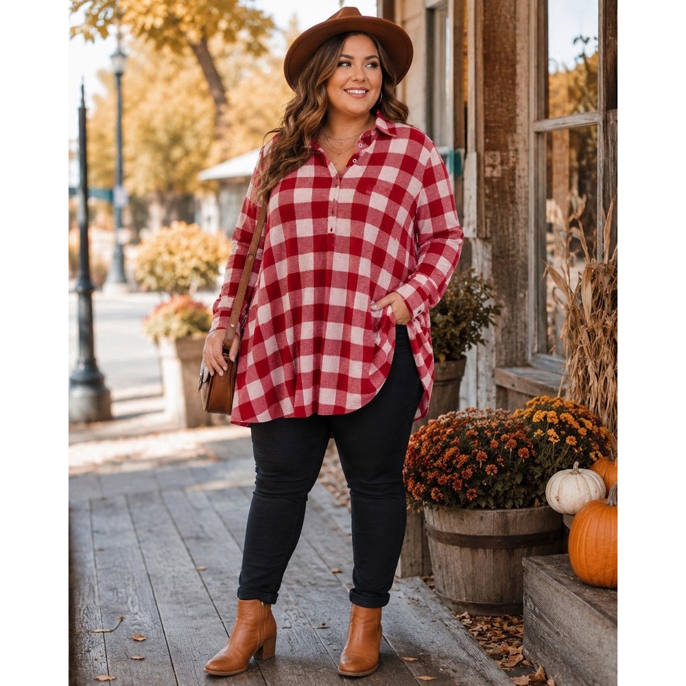 Soft Surroundings Mad About Plaid Tunic Women 2X Red Buffalo Plaid Cabincore